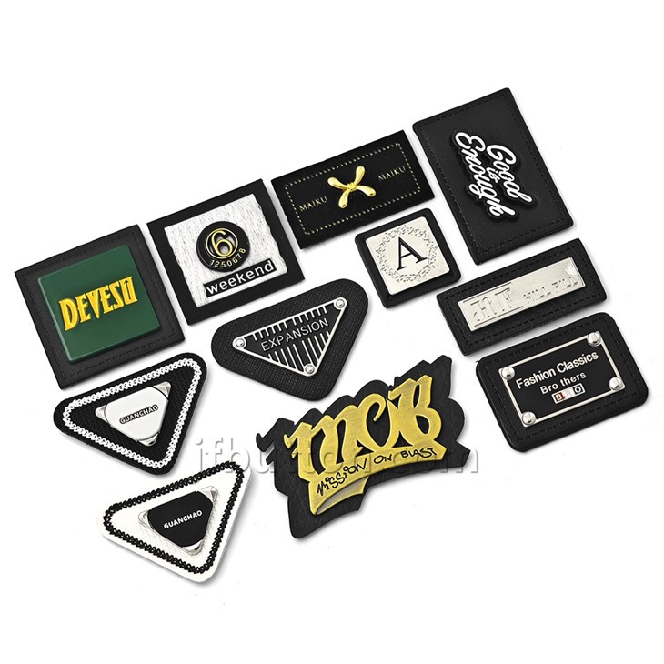 Black Leather Patch With Metal Logo